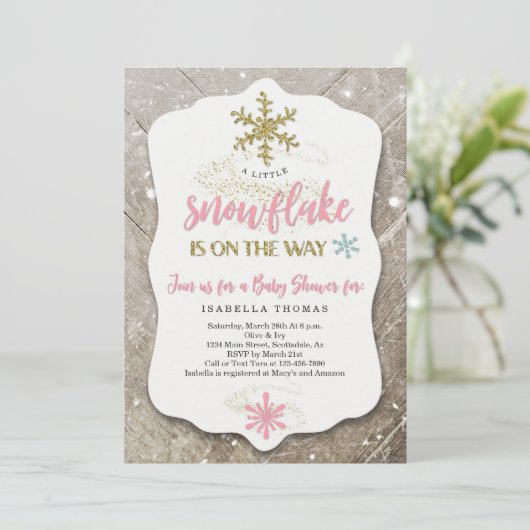 Invitation Winter Wonderland Snowflake Thème Girl Baby shower (Debout devant)