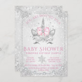 Invitation Winter Wonderland Snowflake Unicorn Baby shower (Devant / Derrière)