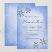 Invitation Winter Wonderland Snowflakes Bat mitzvah bleu (Devant / Derrière)