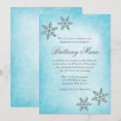 Invitation Winter Wonderland Snowflakes Bat mitzvah Turquoise (Devant / Derrière)