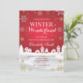 Invitation Winter Wonderland snowflakes birthday (Debout devant)