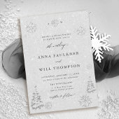 Invitation Winter Wonderland Snowflakes Blanc Elégant Mariage