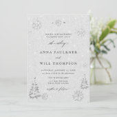 Invitation Winter Wonderland Snowflakes Blanc Elégant Mariage (Debout devant)