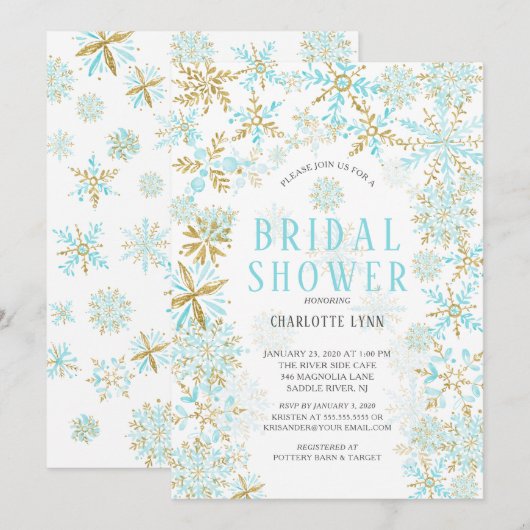 Invitation Winter Wonderland Snowflakes Fête des mariées (Devant / Derrière)