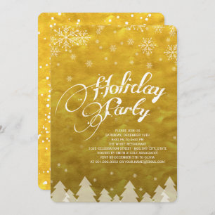 Invitation Winter Wonderland Snowflakes Golden Holiday Party