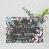 Invitation Winter Wonderland Snowflakes Sparkle Baby shower (Debout devant)