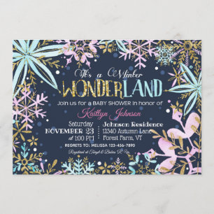 Invitation Winter Wonderland Snowflakes Sparkle Baby shower