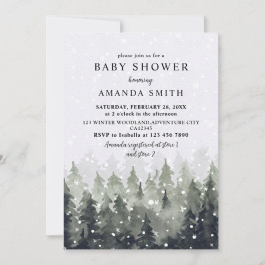 Invitation Winter Wonderland Snowy Forest Baby Shower (Devant)