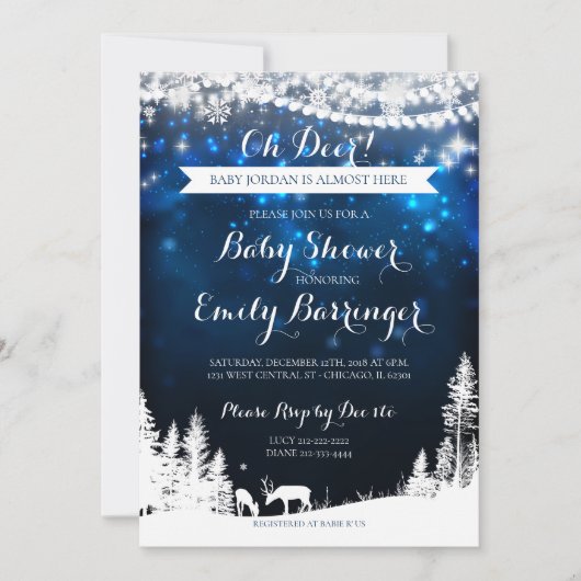 Invitation Winter Wonderland Starry Night Deer Baby shower (Devant)