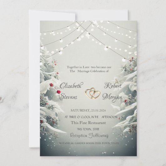 Invitation Winter Wonderland, String Lights Balls Mariage (Devant)