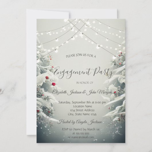 Invitation Winter Wonderland, String Lights Fiançailles de ne (Devant)