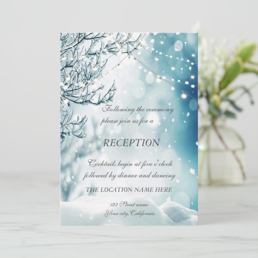 Invitation Winter Wonderland, String Lights Mariage Réception (Debout devant)