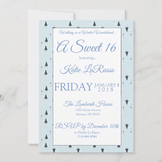 Invitation Winter Wonderland Sweet 16 (Devant)