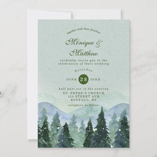 Invitation Winter Wonderland Trees Scenery Mariage (Devant)