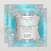 Invitation Winter Wonderland Turquoise Silver Snowflake Anniv (Devant / Derrière)