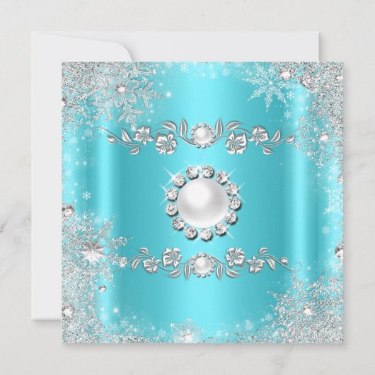Invitation Winter Wonderland Turquoise Silver Snowflake Anniv (Dos)