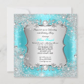 Invitation Winter Wonderland Turquoise Silver Snowflake Anniv (Devant)