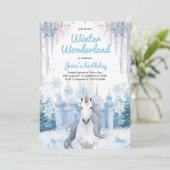 Invitation Winter Wonderland Unicorn Birthday (Debout devant)