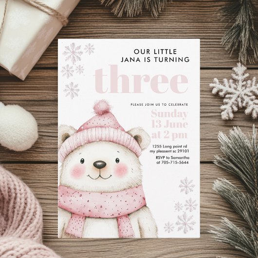 Invitation Winter Wonderland White Bear Anniversaire