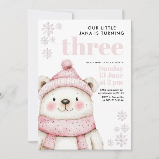 Invitation Winter Wonderland White Bear Anniversaire (Devant)