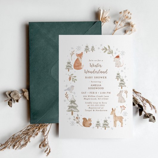 Invitation Winter Woodland Animals Baby Shower