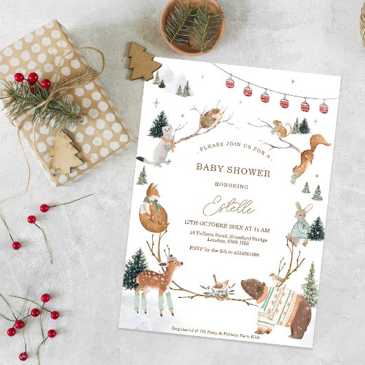 Invitation Winter Woodland Animals Forest Baby Shower