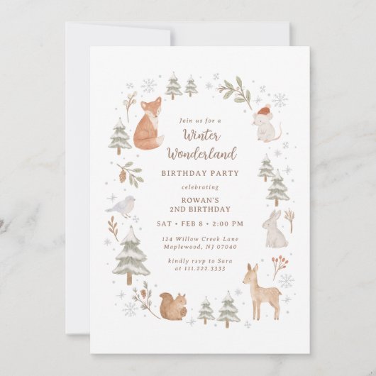 Invitation Winter Woodland Animals Wonderland Birthday (Devant)