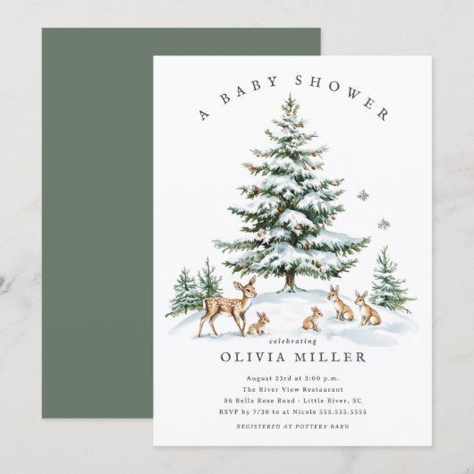 Invitation Winter Woodland Deer Baby Shower (Devant / Derrière)