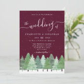 Invitation Winter Woodland Forest Bourgogne Mariage Qr Code (Debout devant)