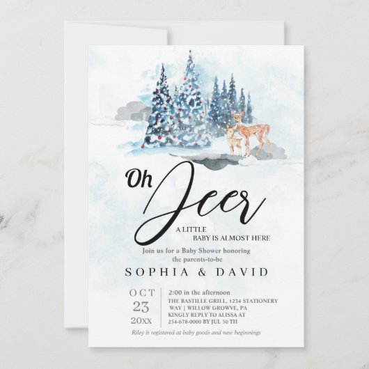 Invitation Winter Woodland Hills Deer Baby Shower (Devant)