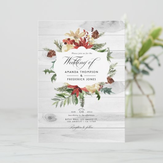 Invitation Winter Woodland Noël Rustique QR Code Mariage (Debout devant)