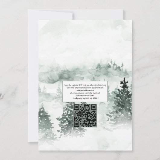 Invitation Winter Woodland Noël Rustique QR Code Mariage (Dos)