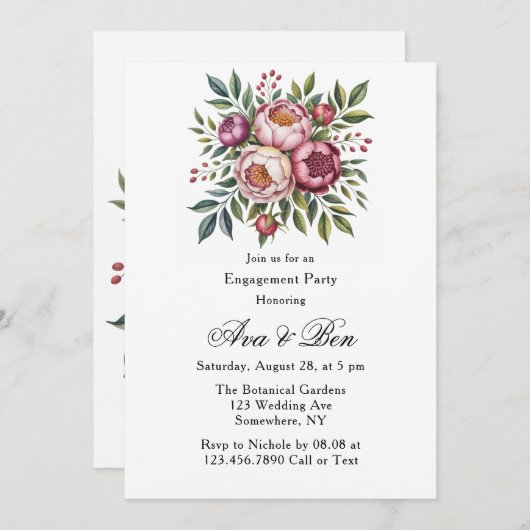 Invitation Winterberry Primrose Floral Engagement Party (Devant / Derrière)