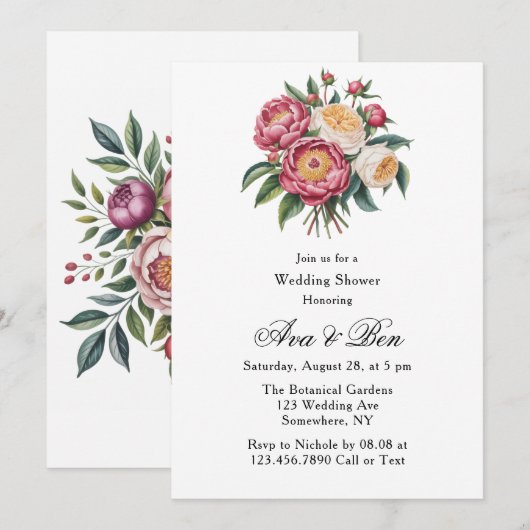 Invitation Winterberry Primrose Paint Floral Wedding shower (Devant / Derrière)
