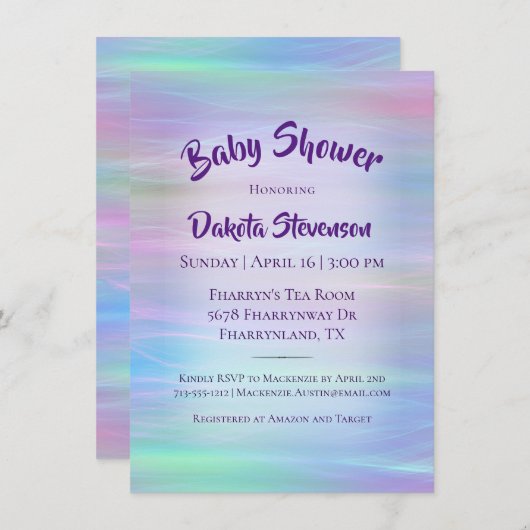 Invitation Wisps Whimsical | Holo Fairy Pastel Rainbow Douche (Devant / Derrière)