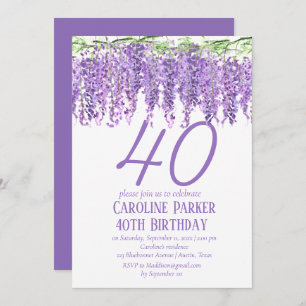 Invitation Wisteria 40e anniversaire violet de fleurs violett