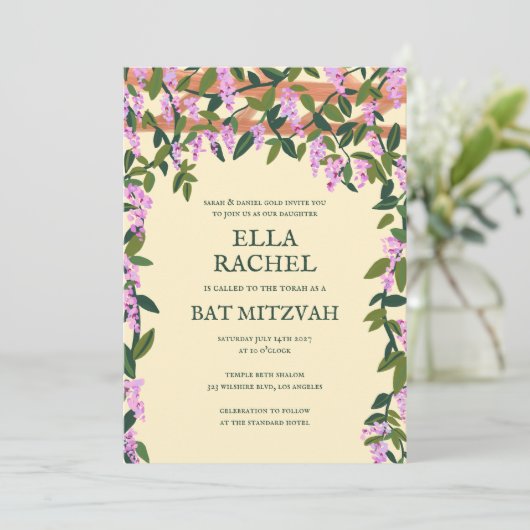 Invitation Wisteria Custom B'nai Bat Bar Mitzvah QR Code (Debout devant)