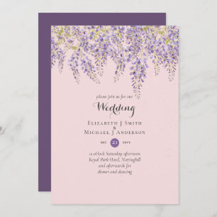 Invitation Wisteria Floral Garden Lavender Mariage Dusty rose