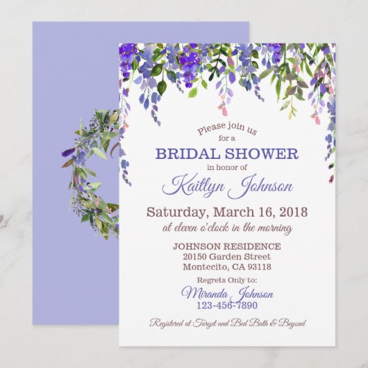 Invitation Wisteria Floral Mariage moderne (Devant / Derrière)