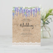 Invitation Wisteria Floral Mariage Rustique Kraft Lace Look (Debout devant)