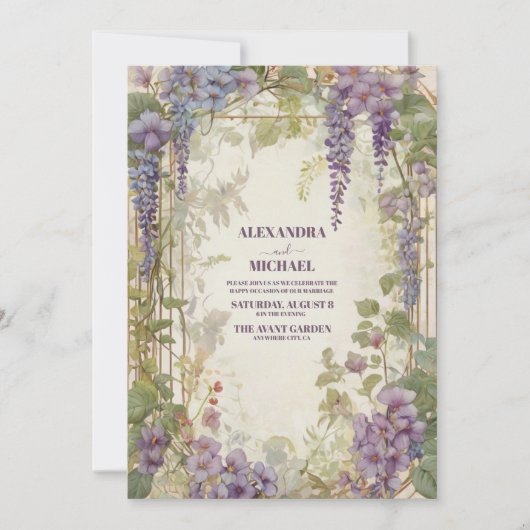 Invitation Wisteria Garden Romantique violet Mariage (Devant)