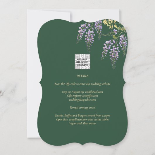 Invitation WISTERIA Gold Texte Vert BODA Invi (Dos)