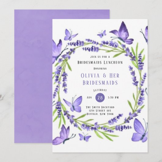 Invitation Wisteria & Papillons Bridesmaiers Déjeuner (Devant / Derrière)