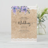 Invitation Wisteria Purple Fleurs Mariage Rustic Lace Look (Debout devant)