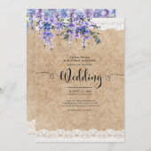 Invitation Wisteria Purple Fleurs Mariage Rustic Lace Look (Devant / Derrière)