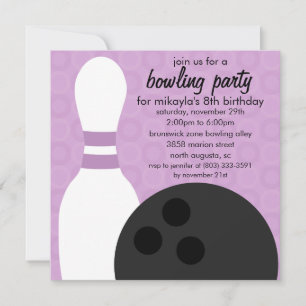 Invitation Wisteria Purple Pin Pals Bowling Anniversaire