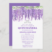 Invitation Wisteria Quinceanera Floral pourpre 15e anniversai (Devant / Derrière)