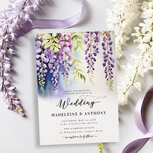 Invitation Wisteria Romantic Garden Party Purple Boho Mariage