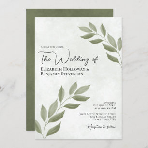 Invitation Wistful Leaves Elegant Modern Sage Green Wedding