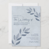 Invitation Wistful Leaves Modern Elegant Dusty Blue Wedding (Devant)